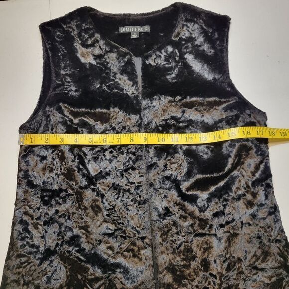 Lafayette 148 Black Velvety Faux Fur Duster Open Style Vest - Picture 11 of 12
